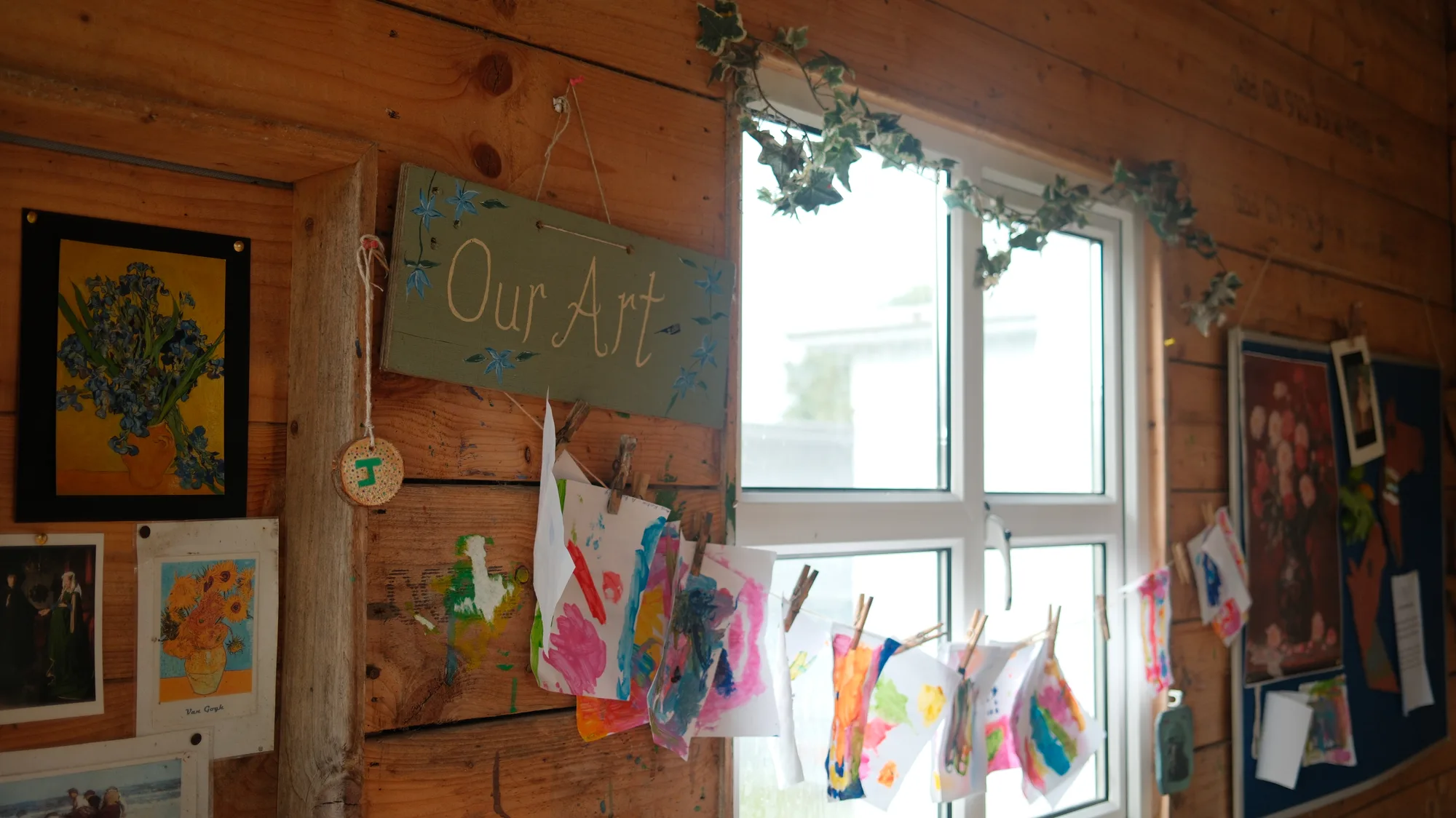 Artwork displayed beside the cabin window